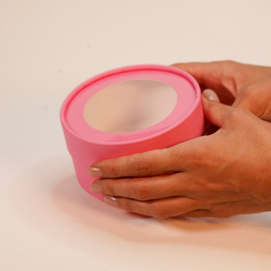 Pink small 4.7-inch round gift box with clear lid