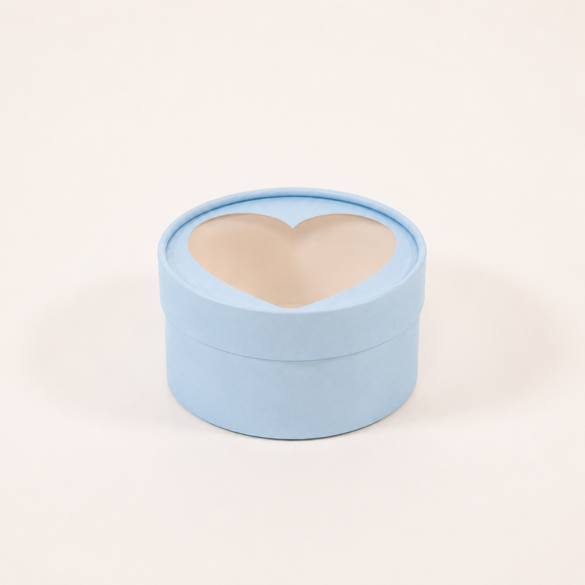 Blue medium 6.3-inch round gift box with heart window lid