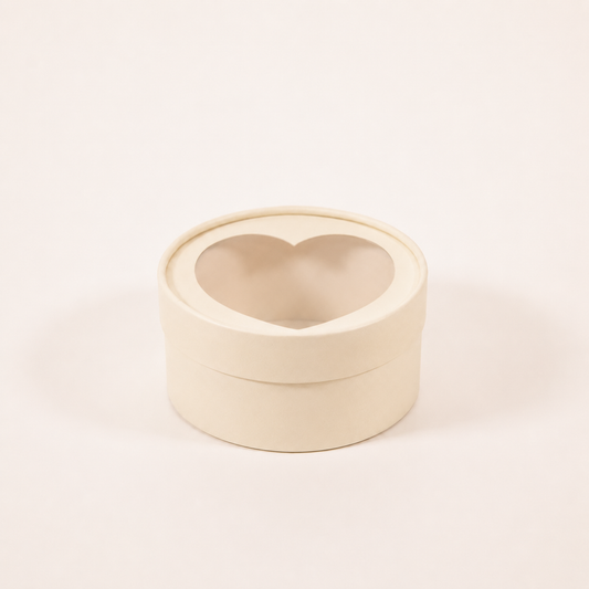Ivory round gift box with heart window lid