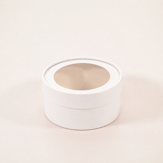 White medium 6.3-inch round gift box with clear lid