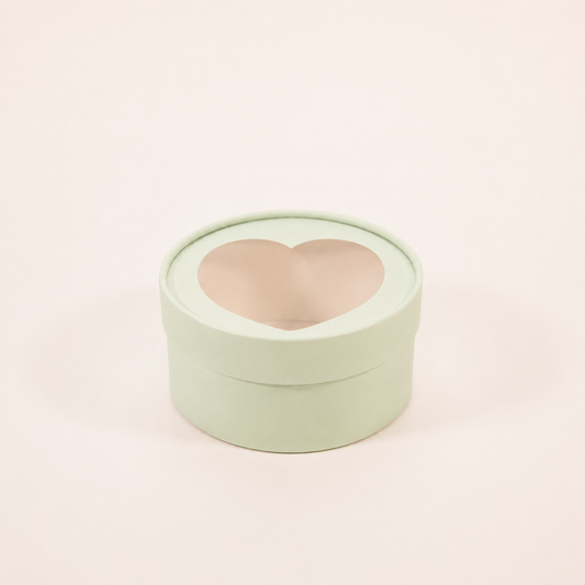 Mint medium 6.3-inch round gift box with heart window lid