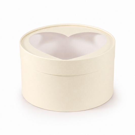 Ivory round gift box with heart window lid